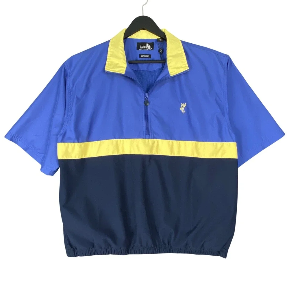 Ashworth Golf Windbreaker Windshirt Mens‎ M Blue Yellow Colorblock AM5208 New